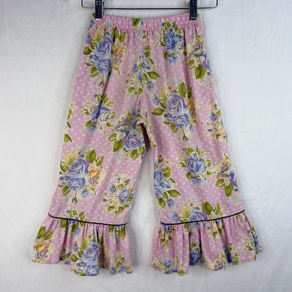 Matilda Jane Girls pants Pink Yellow Maple Sugar Big‎ Ruffles Good Hart Pants 6